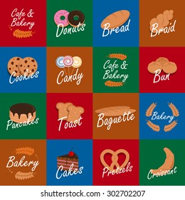 Bakery Icons Set - Isolated On Mosaic Background - Vector Illustration, Graphic Design, Editable For Your Design  
