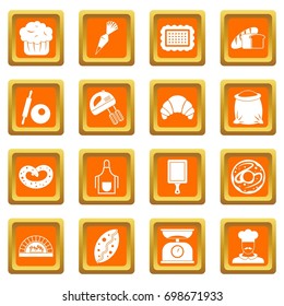 Bakery icons set in orange color isolated vector illustration for web and any design