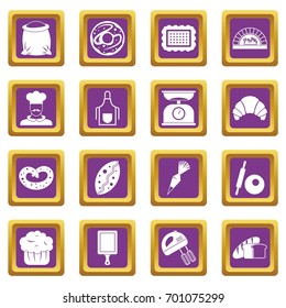 Bakery icons set in purple color isolated vector illustration for web and any design