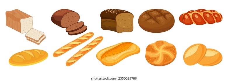 Bakery icons set with bakery shop and baked goods collection flat isolated vector illustration