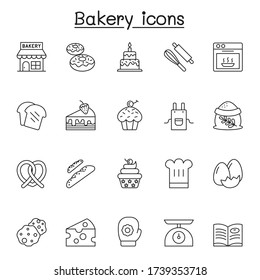 Bakery icons set in thin line style