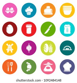 Bakery icons set vector colorful circles isolated on white background 