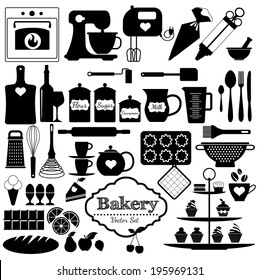 Bakery icons set. Vector elements for your design.Black and white set.