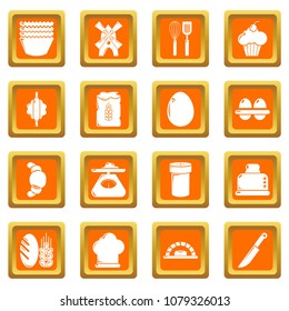 Bakery icons set vector orange square isolated on white background 