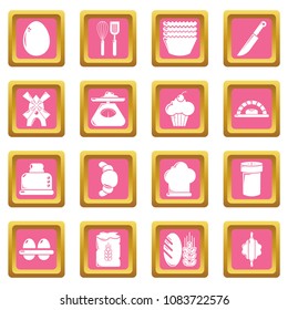 Bakery icons set vector pink square isolated on white background 