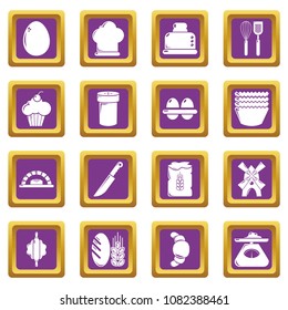 Bakery icons set vector purple square isolated on white background 