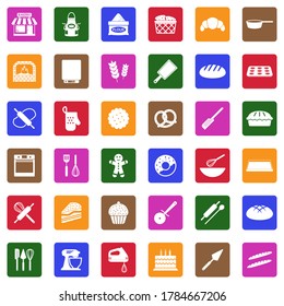Bakery Icons. White Flat Design In Square. Vector Illustration.