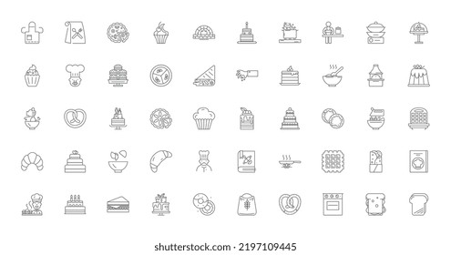 Bakery ideas, linear icons, line signs set, vector collection