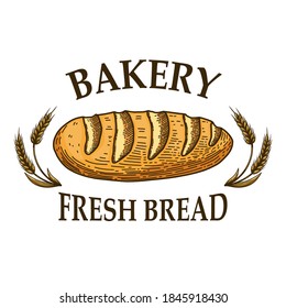 Bakery. Illustration of bread in engraving style. Design element for poster, card, banner, sign. Vector illustration