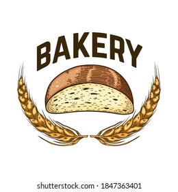 Bakery. Illustration of bread in engraving style. Design element for poster, card, banner, sign. Vector illustration