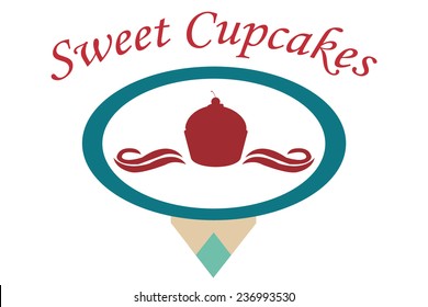 bakery illustration over stamp background, sweet cupcakes