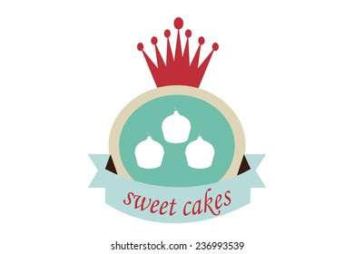 bakery illustration over stamp background, three cup cakes