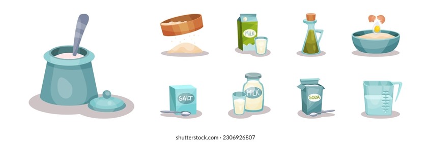 Bakery Ingredients and Stuff for Cake Preparation Vector Set