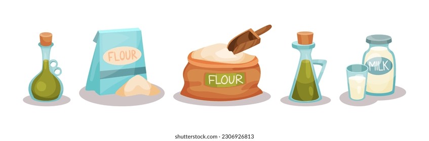 Bakery Ingredients and Stuff for Cake Preparation Vector Set