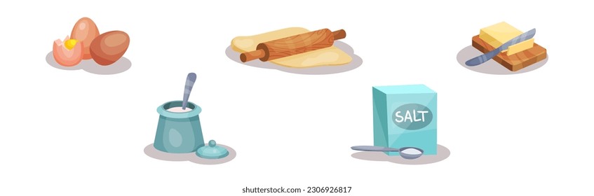 Bakery Ingredients and Stuff for Cake Preparation Vector Set