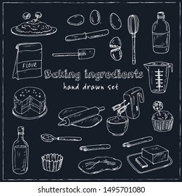 Bäckereizutaten setzen handgezeichnet doodle Set. Vektorillustration. Einzige Elemente auf weißem Hintergrund. Symbolsammlung.