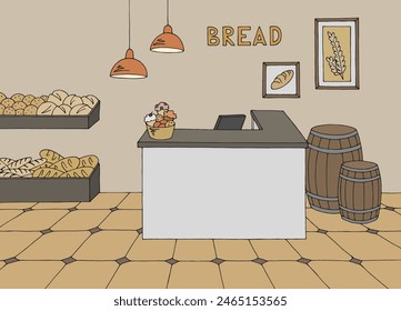 Panadería interior gráfico color boceto ilustración Vector