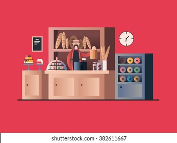Bakery interior with seller