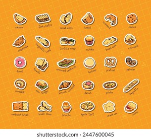 Bakery items. 30 cut to size stickers for cafe, scrapbooking, diary etc. Hand drawn, editable