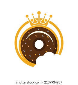 Bakery king vector logo design. Donut with king crown icon logo design.	