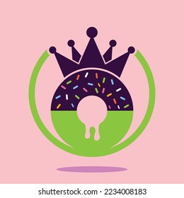 Bakery king vector logo design. Donut with king crown icon logo design.