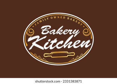 Bakery kitchen logo design rolling pin icon symbol food bakery vector template