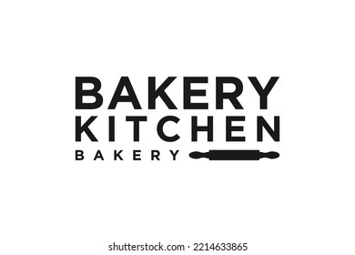 Bakery kitchen rolling pin logo design batter cake kitchen restaurant handmade vector