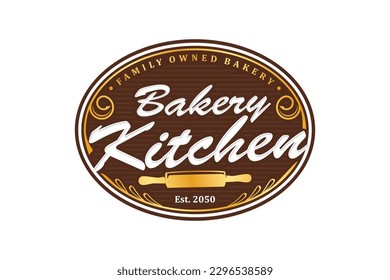 Backküche rollende Pin Logo Design Kuchenküche Restaurant handgemachte Vektorform