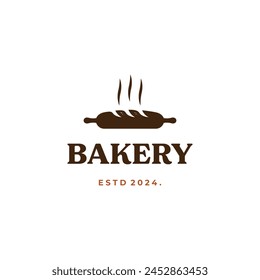 Bakery kitchen rolling pin logo design cake kitchen restaurant handmade on isolated background