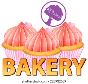 Etiqueta de panadería con cupcakes y texto