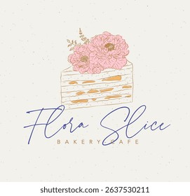 Bakery label design with lettering flora slice drawing on beige background