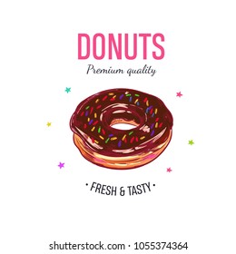 Bakery label with Donut. Vector hand drawn illustrations. Sketch style.