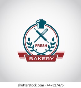 bakery label image with ribbon and kitchen utensils