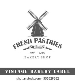 Bakery label isolated on white background. Design element. Template for logo, signage, branding design. Vector illustration