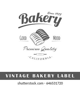 Bakery label isolated on white background. Design element. Template for logo, signage, branding design. Vector illustration