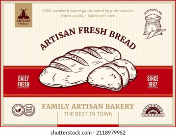 Bakery label and packaging design template for baked products branding and packaging. Vector loaf and bread slices illustration