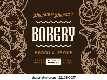 Bakery label and packaging design template for baked products branding and packaging. Vector baguette illustration