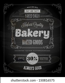 Bakery Label Poster, Chalk Typographic Design. Vector