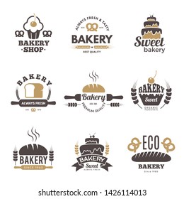 Bakery labels. Cooking symbols kitchen vector illustrations for logo design. Bakery logo emblem, premium quality badge