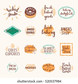 Bakery labels set with logos and emblems in retro style isolated vector illustration