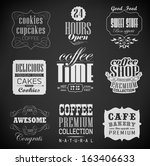 bakery labels and typography, coffee shop, cafe, menu design elements, chalk calligraphic drawing with chalk on blackboard