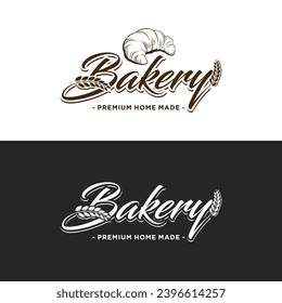 Bakery letter logo design. with wheat and bread concept in vintage style for bake shop or cake lovers