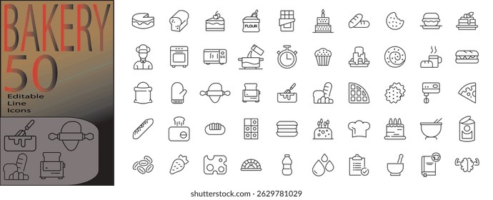 bakery line editable icon set. Editable stroke. Vector illustration
