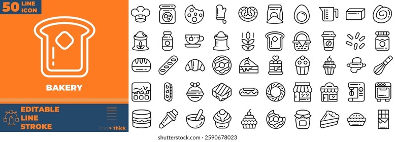 Bakery Line Editable Icons set. Vector illustration in modern thin line style of bakery icons: muffin, cake, cupcake, etc