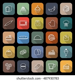 Bakery line flat icons with long shadow, stock vector