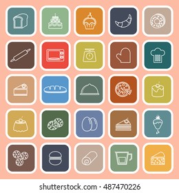 Bakery line flat icons on orange background, stock vector