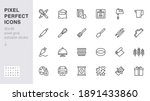 Bakery line icon set. Baking tool - confectionery bag, dough roll, cake decorating, pastry ingredient minimal vector illustration. Simple outline sign of cooking. 30x30 Pixel Perfect, Editable Stroke.