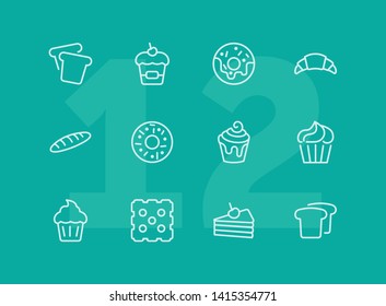 Bakery line icon set. Cupcake, bread, biscuit, pie. Confectionery concept. Vector illustration can be used for topics like sweets, confectionery, bakery, cafe
