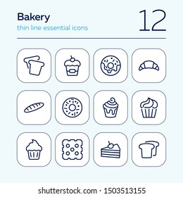 Bakery line icon set.Set of line icons on white background. Cupcake, bread, biscuit, pie. onfectionery concept. Vector illustration can be used for topics like sweets, confectionery, bakery, cafe