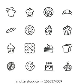 Bakery line icon set.Set of line icons on white background. Cupcake, bread, biscuit, pie. onfectionery concept. Vector illustration can be used for topics like sweets, confectionery, bakery, cafe